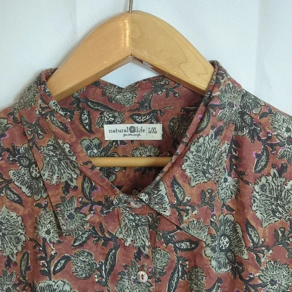 Natural Life Drew Cotton Button Down Rusty Floral Shirt Dress | Size L / XL - Picture 7 of 7
